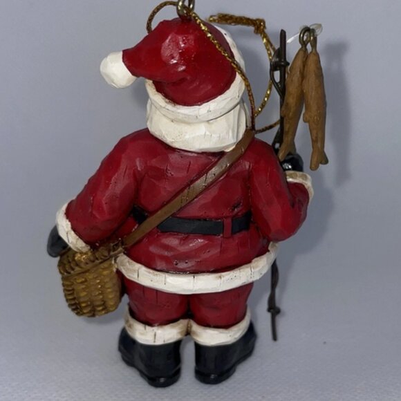 Vintage Fishing Santa Claus Christmas Ornament W Bag & Fish /Fisherman - Picture 4 of 5